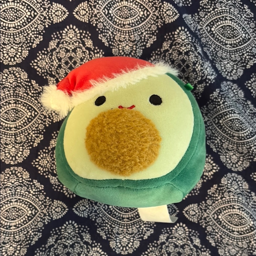 Original squishmallow Avocado Plush with Santa Hat